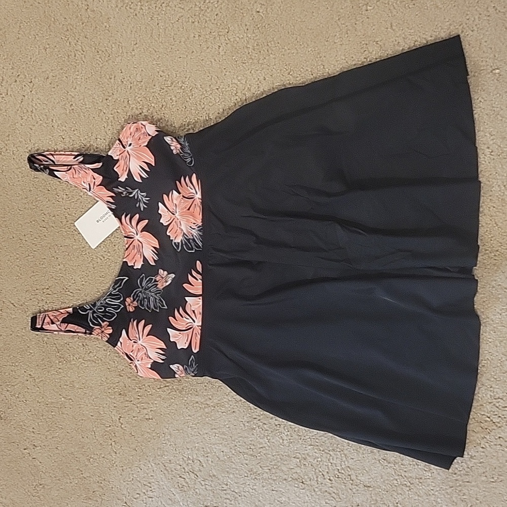NWT Black Tropical Swim Dress BloomChic 1X